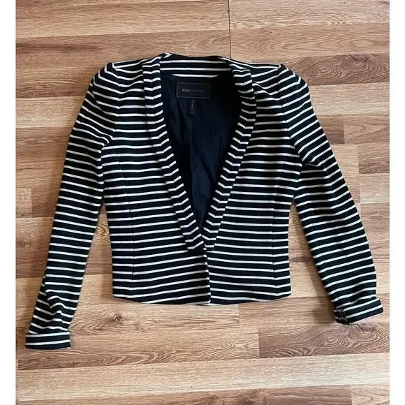 BCBGMAXAZRIA Hendrix Black and White Stripe Knit Blazer XS - Picture 3 of 13